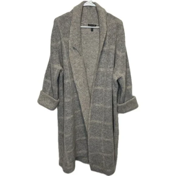 Eileen Fisher Moon Shawl Collar Wool Coat Italian Yarn Gray L